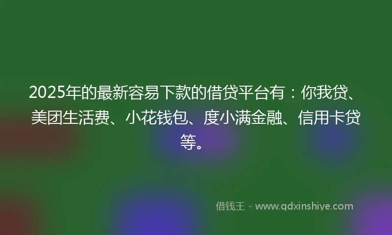 2025年的最新容易下款的借贷平台有：你我贷、美团生活费、小花钱包、度小满金融、信用卡贷等。
