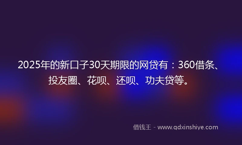 2025年的新口子30天期限的网贷有：360借条、投友圈、花呗、还呗、功夫贷等。