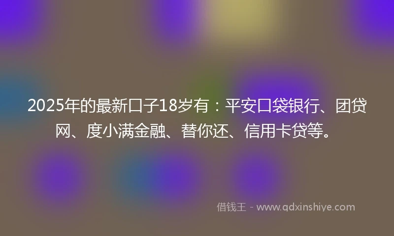 2025年的最新口子18岁有:平安口袋银行、团贷网、度小满金融、替你还、信用卡贷等。