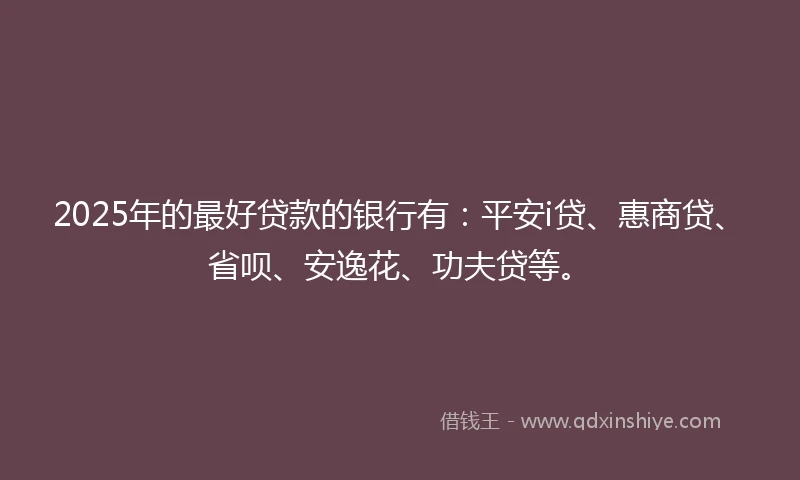 2025年的最好贷款的银行有：平安i贷、惠商贷、省呗、安逸花、功夫贷等。