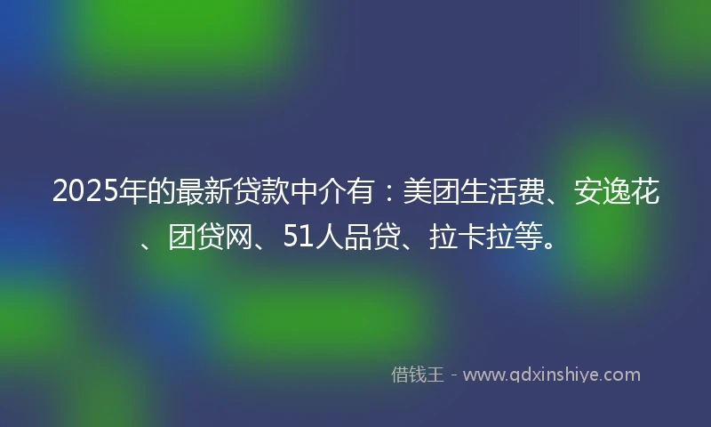 2025年的最新贷款中介有：美团生活费、安逸花、团贷网、51人品贷、拉卡拉等。
