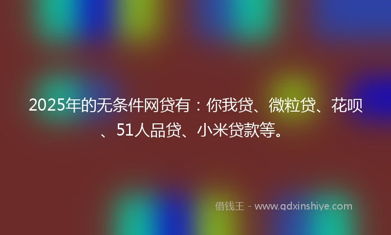 2025年的无条件网贷有：你我贷、微粒贷、花呗、51人品贷、小米贷款等。