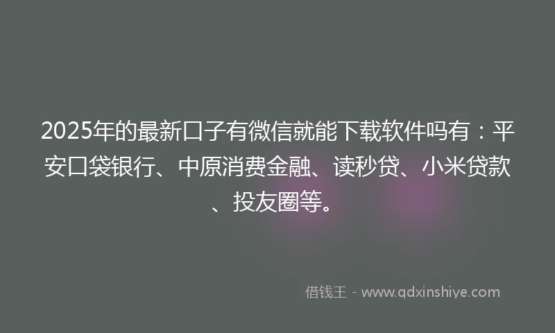 2025年的最新口子有微信就能下载软件吗有：平安口袋银行、中原消费金融、读秒贷、小米贷款、投友圈等。