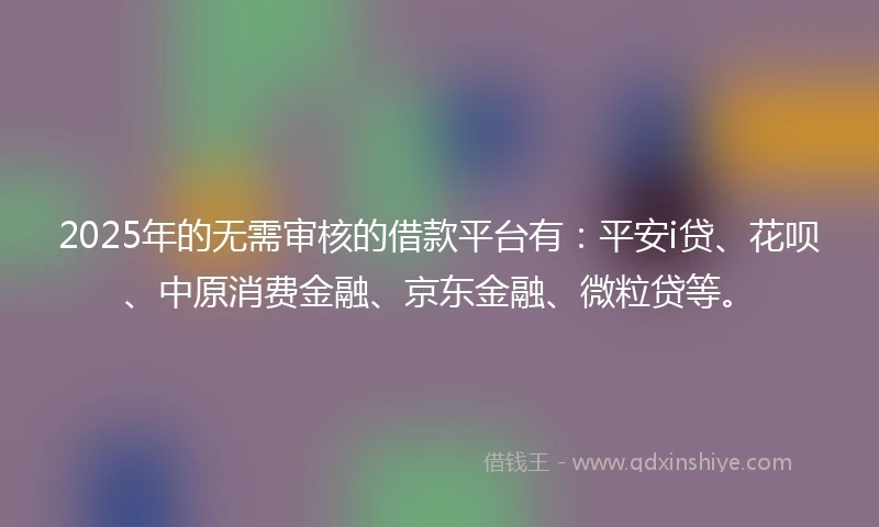2025年的无需审核的借款平台有：平安i贷、花呗、中原消费金融、京东金融、微粒贷等。