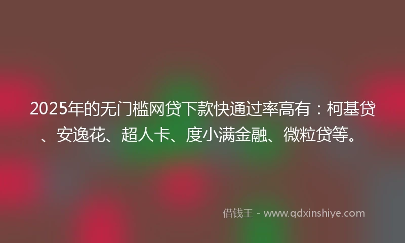 2025年的无门槛网贷下款快通过率高有：柯基贷、安逸花、超人卡、度小满金融、微粒贷等。