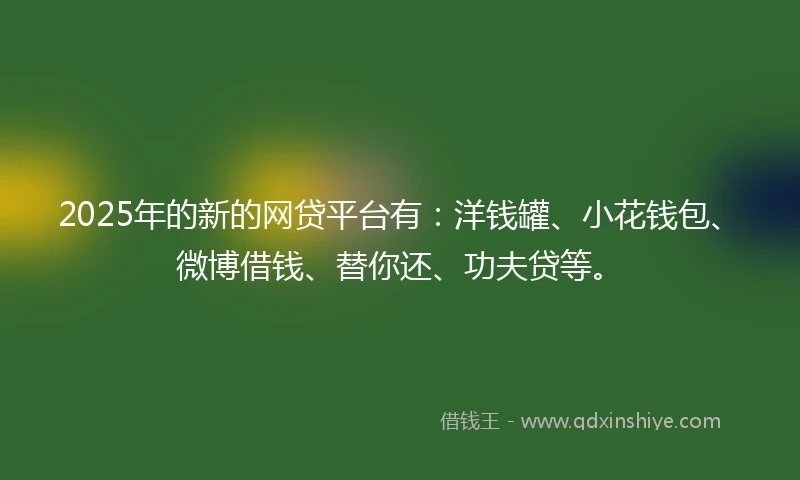 2025年的新的网贷平台有：洋钱罐、小花钱包、微博借钱、替你还、功夫贷等。