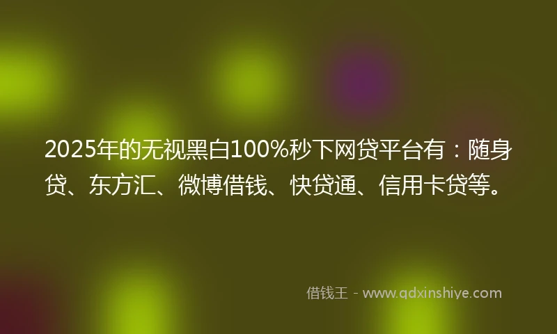 2025年的无视黑白100%秒下网贷平台有：随身贷、东方汇、微博借钱、快贷通、信用卡贷等。