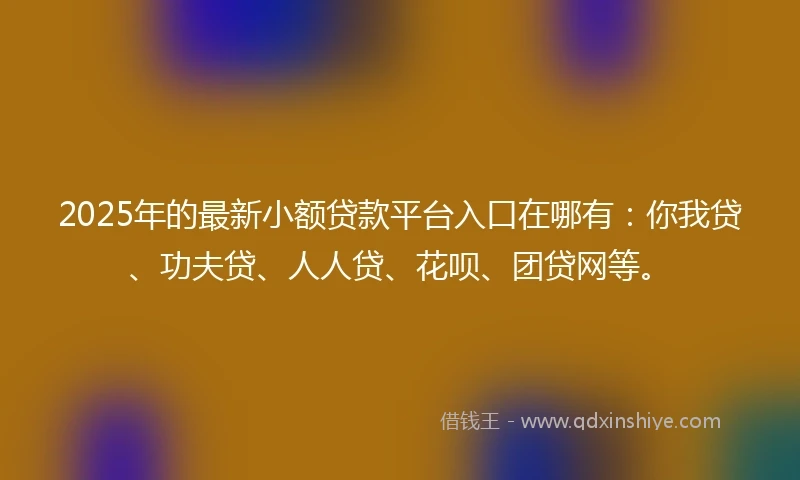 2025年的最新小额贷款平台入口在哪有:你我贷、功夫贷、人人贷、花呗、团贷网等。