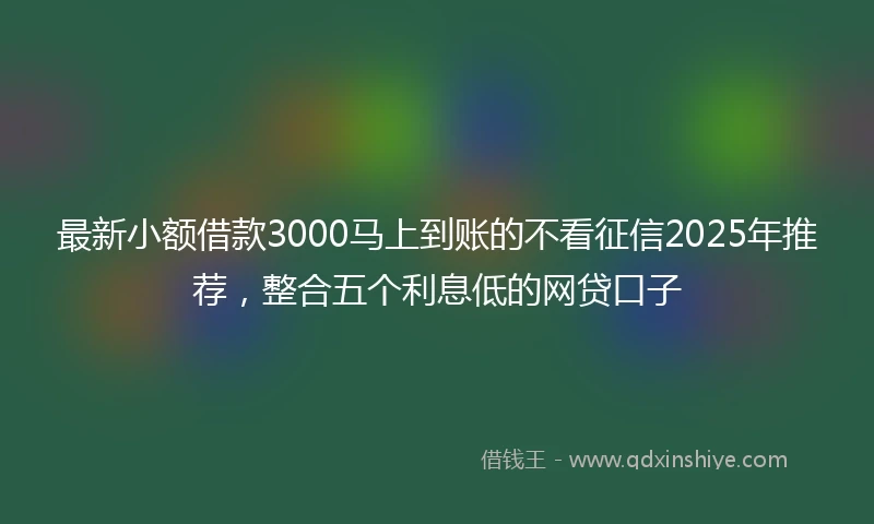最新小额借款3000马上到账的不看征信2025年推荐，整合五个利息低的网贷口子