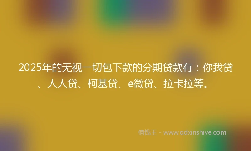 2025年的无视一切包下款的分期贷款有：你我贷、人人贷、柯基贷、e微贷、拉卡拉等。