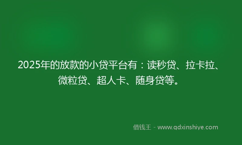 2025年的放款的小贷平台有：读秒贷、拉卡拉、微粒贷、超人卡、随身贷等。