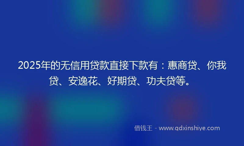 2025年的无信用贷款直接下款有：惠商贷、你我贷、安逸花、好期贷、功夫贷等。