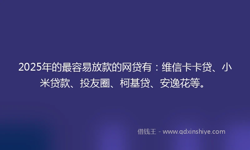 2025年的最容易放款的网贷有:维信卡卡贷、小米贷款、投友圈、柯基贷、安逸花等。