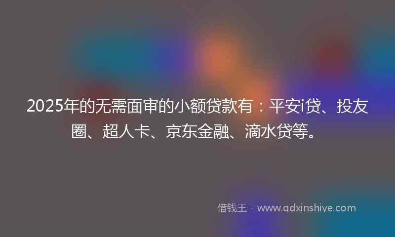 2025年的无需面审的小额贷款有：平安i贷、投友圈、超人卡、京东金融、滴水贷等。