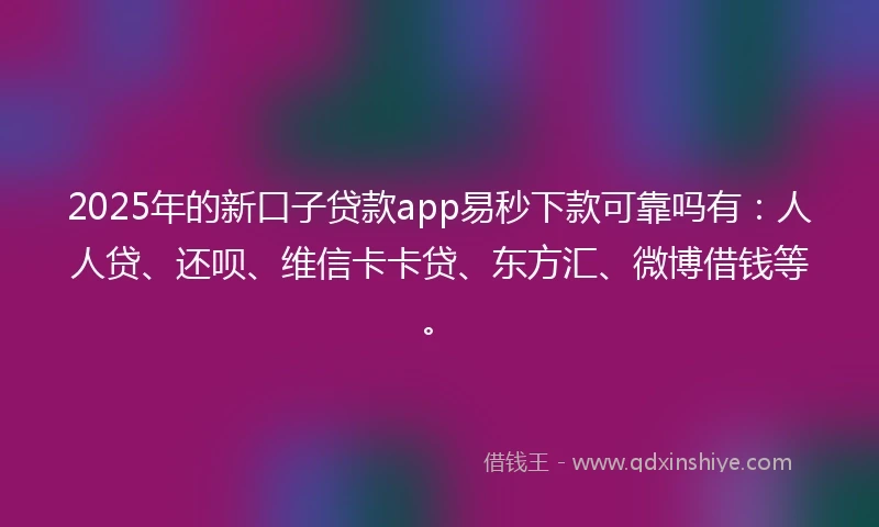 2025年的新口子贷款app易秒下款可靠吗有：人人贷、还呗、维信卡卡贷、东方汇、微博借钱等。