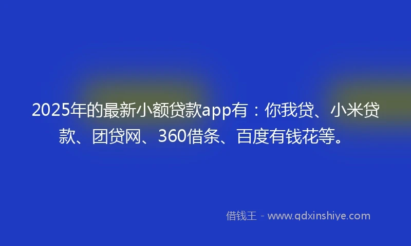 2025年的最新小额贷款app有：你我贷、小米贷款、团贷网、360借条、百度有钱花等。