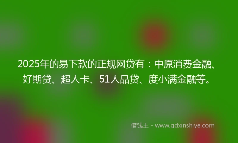 2025年的易下款的正规网贷有：中原消费金融、好期贷、超人卡、51人品贷、度小满金融等。