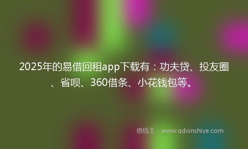 2025年的易借回租app下载有：功夫贷、投友圈、省呗、360借条、小花钱包等。