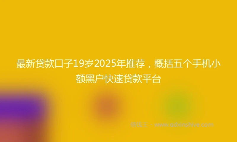 最新贷款口子19岁2025年推荐，概括五个手机小额黑户快速贷款平台