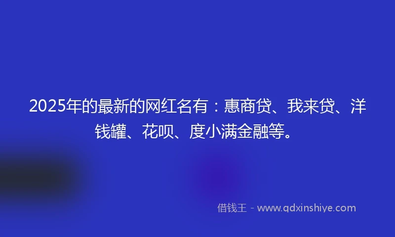 2025年的最新的网红名有：惠商贷、我来贷、洋钱罐、花呗、度小满金融等。
