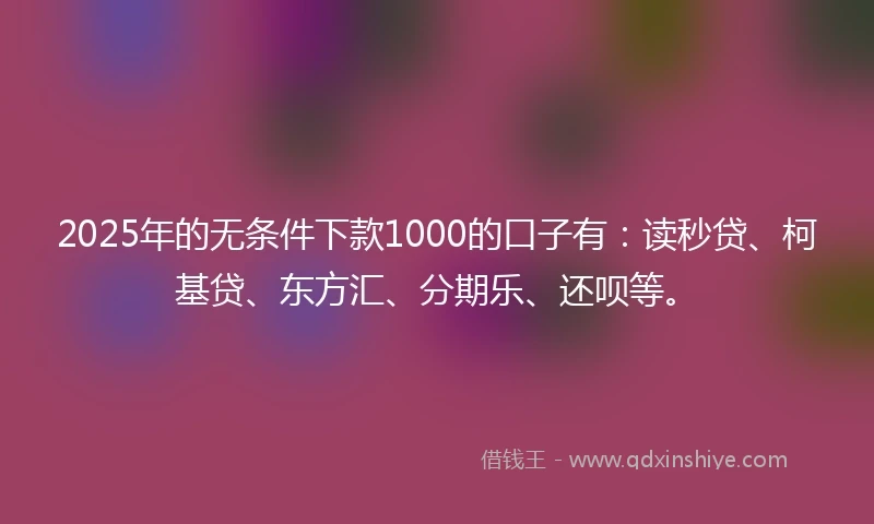 2025年的无条件下款1000的口子有：读秒贷、柯基贷、东方汇、分期乐、还呗等。