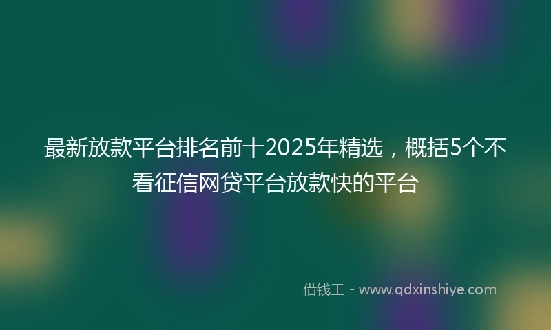 最新放款平台排名前十2025年精选，概括5个不看征信网贷平台放款快的平台