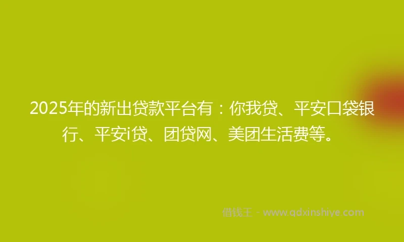 2025年的新出贷款平台有：你我贷、平安口袋银行、平安i贷、团贷网、美团生活费等。