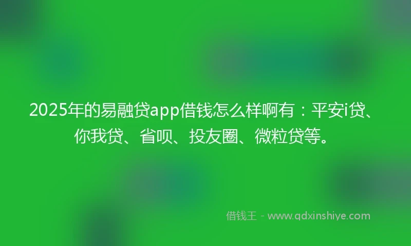 2025年的易融贷app借钱怎么样啊有：平安i贷、你我贷、省呗、投友圈、微粒贷等。