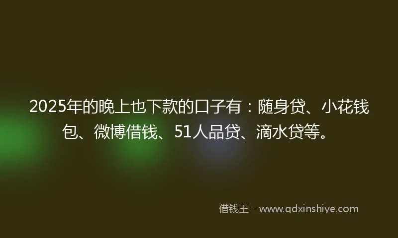 2025年的晚上也下款的口子有：随身贷、小花钱包、微博借钱、51人品贷、滴水贷等。