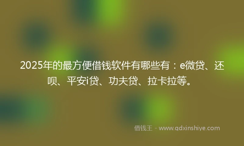 2025年的最方便借钱软件有哪些有:e微贷、还呗、平安i贷、功夫贷、拉卡拉等。