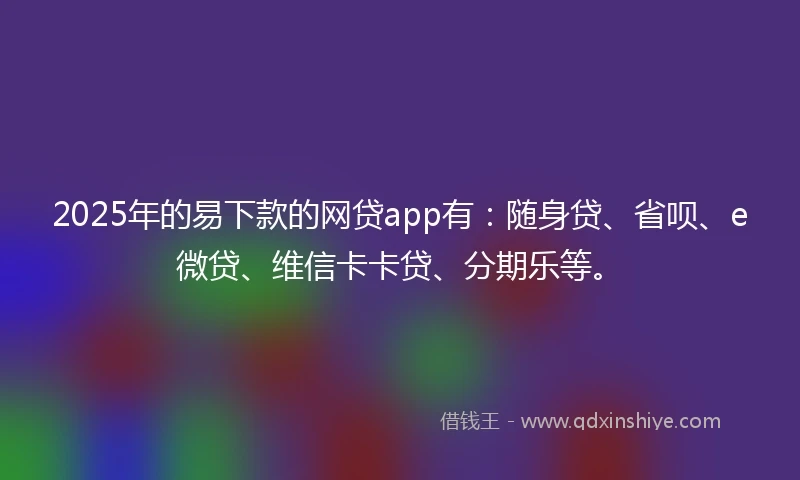 2025年的易下款的网贷app有：随身贷、省呗、e微贷、维信卡卡贷、分期乐等。