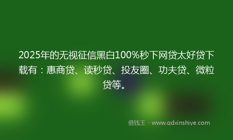 2025年的无视征信黑白100%秒下网贷太好贷下载有：惠商贷、读秒贷、投友圈、功夫贷、微粒贷等。