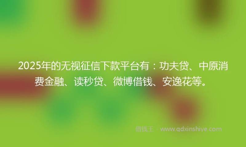 2025年的无视征信下款平台有：功夫贷、中原消费金融、读秒贷、微博借钱、安逸花等。