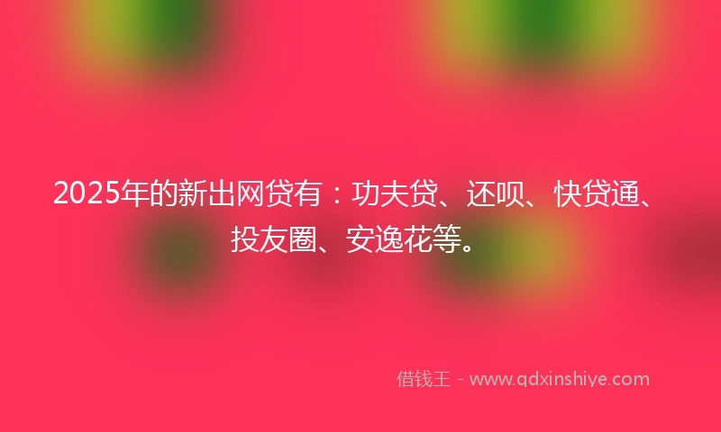 2025年的新出网贷有：功夫贷、还呗、快贷通、投友圈、安逸花等。