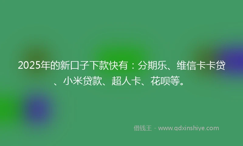 2025年的新口子下款快有：分期乐、维信卡卡贷、小米贷款、超人卡、花呗等。