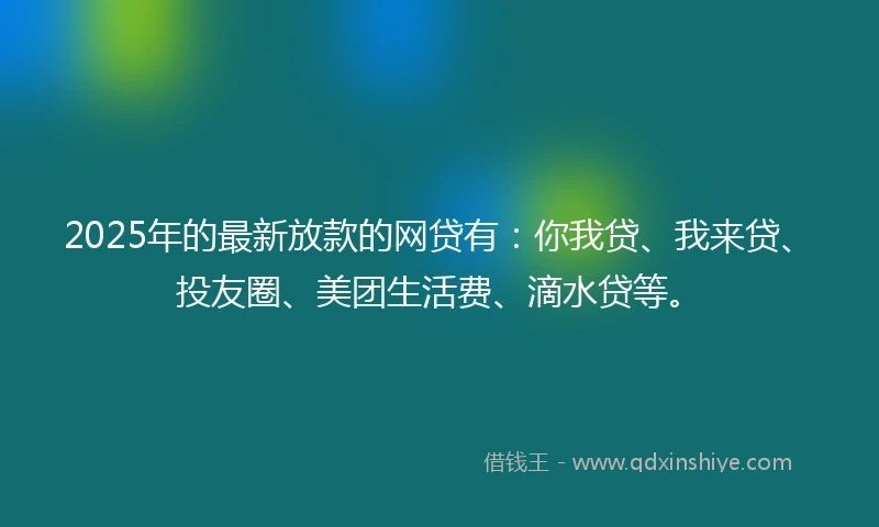 2025年的最新放款的网贷有：你我贷、我来贷、投友圈、美团生活费、滴水贷等。