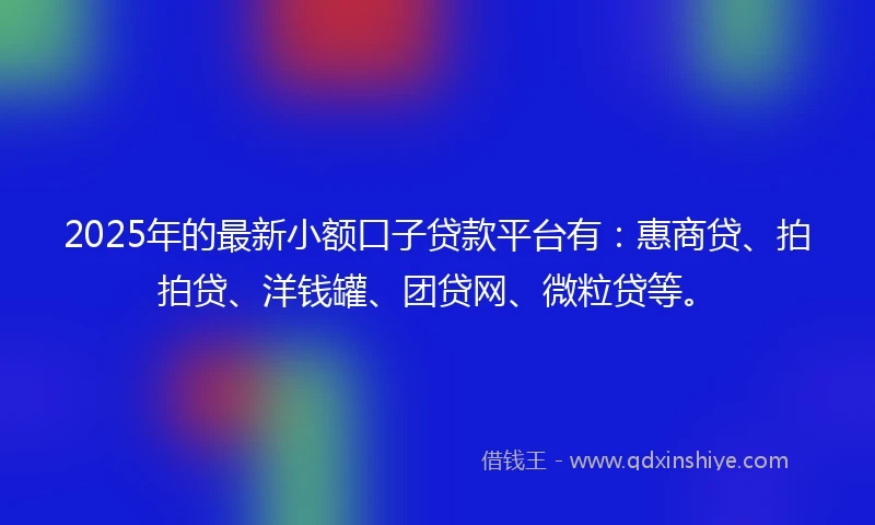 2025年的最新小额口子贷款平台有:惠商贷、拍拍贷、洋钱罐、团贷网、微粒贷等。