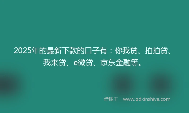 2025年的最新下款的口子有：你我贷、拍拍贷、我来贷、e微贷、京东金融等。