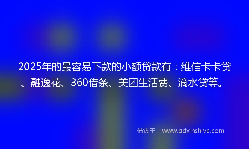2025年的最容易下款的小额贷款有：维信卡卡贷、融逸花、360借条、美团生活费、滴水贷等。