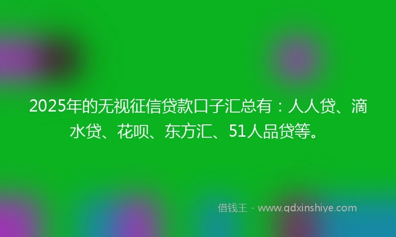 2025年的无视征信贷款口子汇总有：人人贷、滴水贷、花呗、东方汇、51人品贷等。