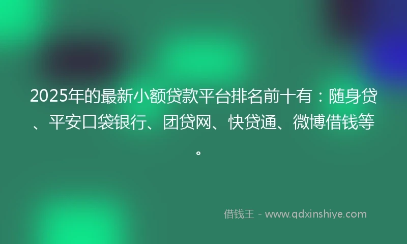 2025年的最新小额贷款平台排名前十有：随身贷、平安口袋银行、团贷网、快贷通、微博借钱等。
