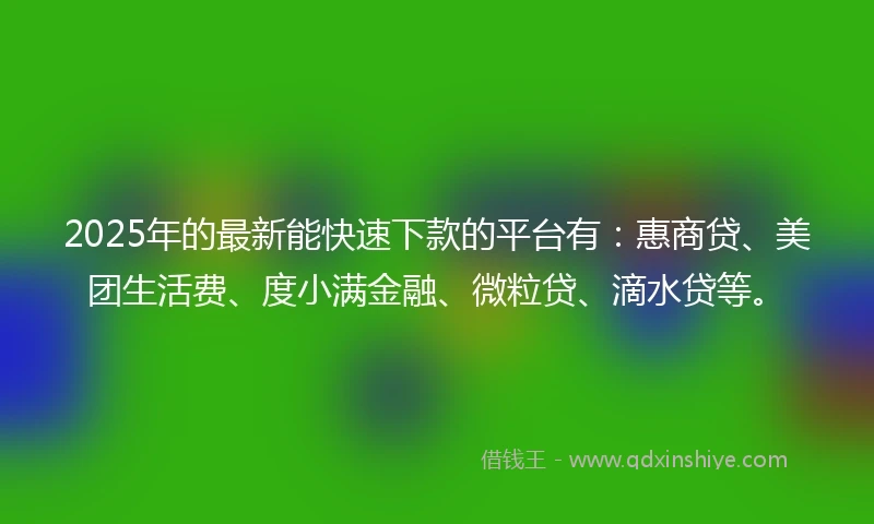 2025年的最新能快速下款的平台有：惠商贷、美团生活费、度小满金融、微粒贷、滴水贷等。