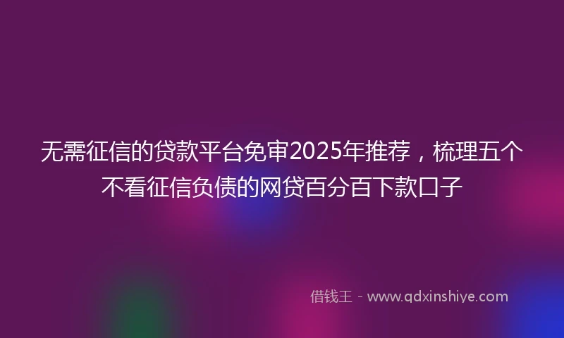 无需征信的贷款平台免审2025年推荐，梳理五个不看征信负债的网贷百分百下款口子