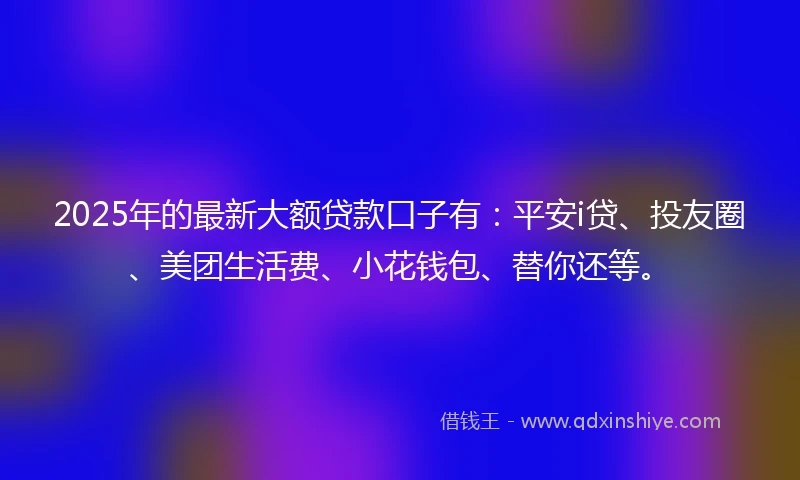 2025年的最新大额贷款口子有：平安i贷、投友圈、美团生活费、小花钱包、替你还等。