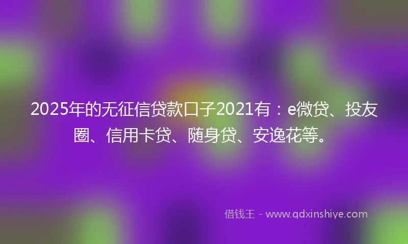 2025年的无征信贷款口子2021有:e微贷、投友圈、信用卡贷、随身贷、安逸花等。