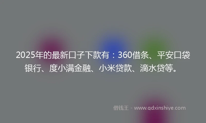 2025年的最新口子下款有:360借条、平安口袋银行、度小满金融、小米贷款、滴水贷等。