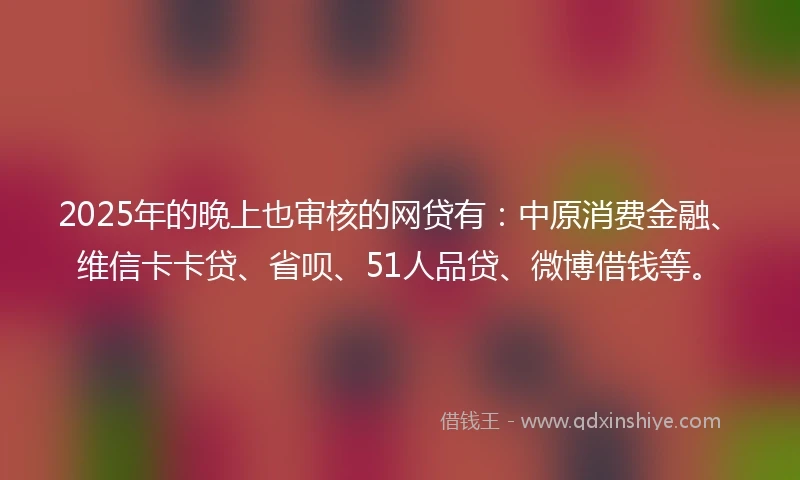 2025年的晚上也审核的网贷有：中原消费金融、维信卡卡贷、省呗、51人品贷、微博借钱等。