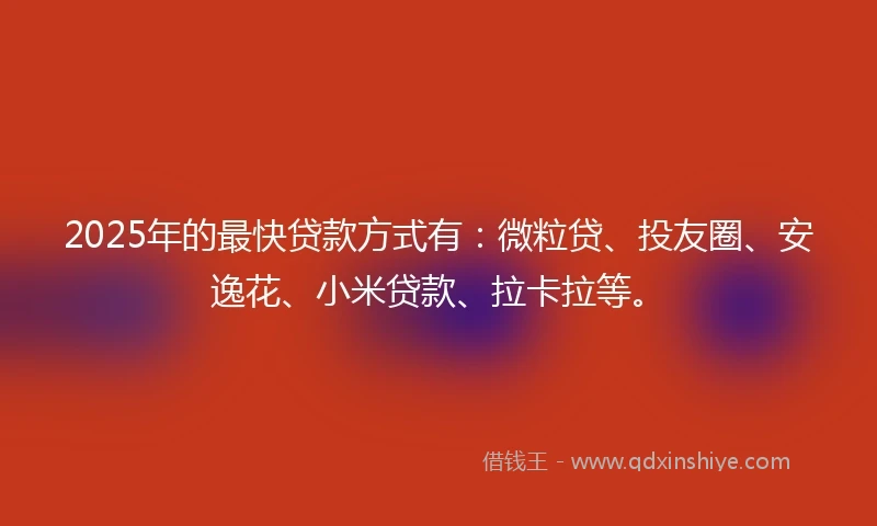 2025年的最快贷款方式有:微粒贷、投友圈、安逸花、小米贷款、拉卡拉等。