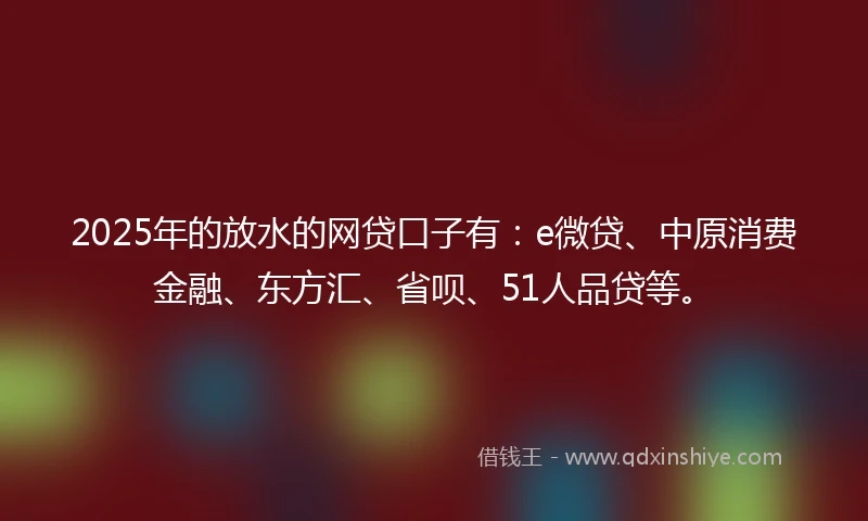 2025年的放水的网贷口子有：e微贷、中原消费金融、东方汇、省呗、51人品贷等。