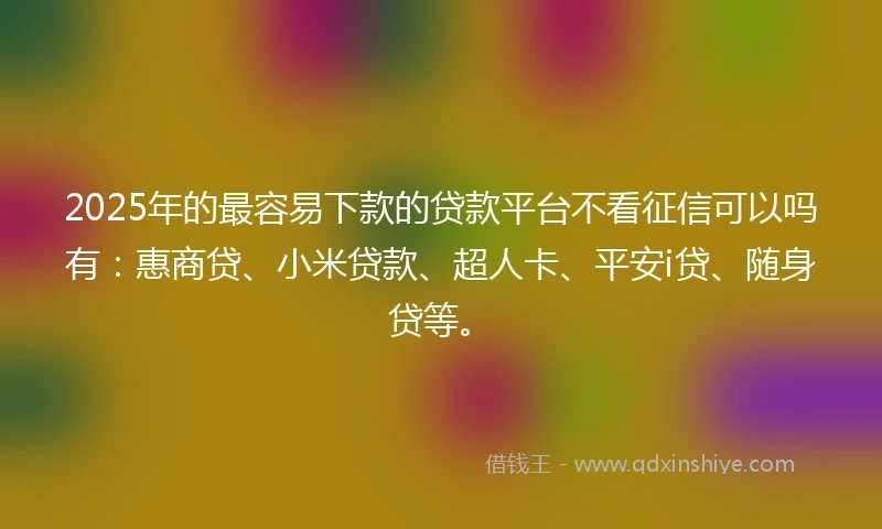 2025年的最容易下款的贷款平台不看征信可以吗有：惠商贷、小米贷款、超人卡、平安i贷、随身贷等。